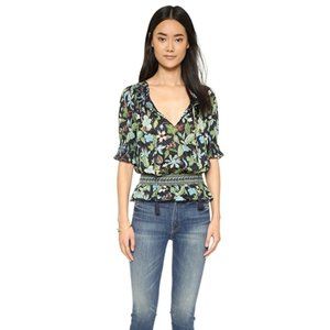 Tory Burch Smocked Wisteria Floral Peasant Top 12